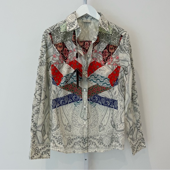 ETRO WHITE MULTI COTTON SHIRT SIZE IT 44 / US 8 NWTS! - Picture 4 of 17
